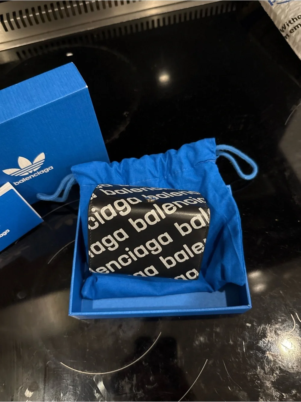 Balenciaga Black and White Glitter Logo Trifold Wallet